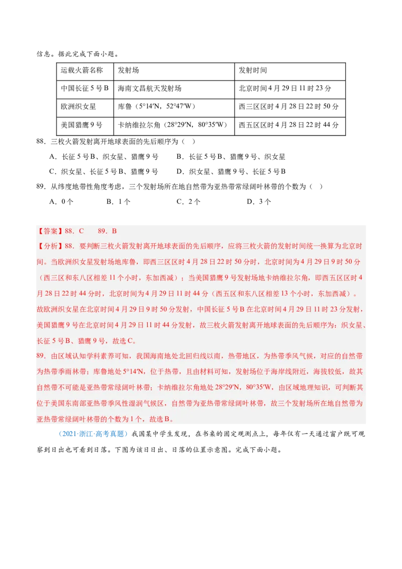 专题02（地球运动）+解析版_2025年新高考资料_二轮复习_2025年高三地理高考二轮复习专项提升（新高考通用）3405802_真题演练