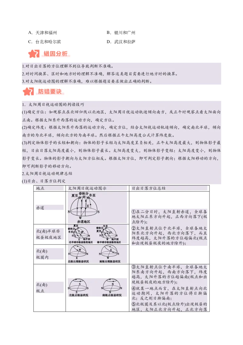 专题02地球运动易错提分（4大易错点）（原卷版）_2025年新高考资料_二轮复习_01高考语文等多个文件_2025年高三地理高考二轮复习专项提升_易错专练
