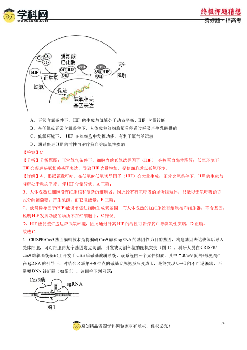 生物-2024年高考终极押题猜想（解析版）_2024年新高考资料_5.2024三轮冲刺_生物-2024年高考终极押题猜想