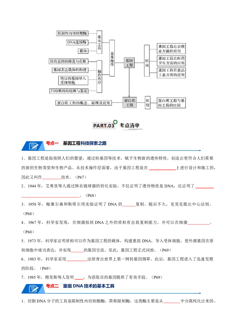 知识清单22基因工程（原卷版）_2024年新高考资料_1.2024一轮复习_2024年高考生物一轮复习知识清单