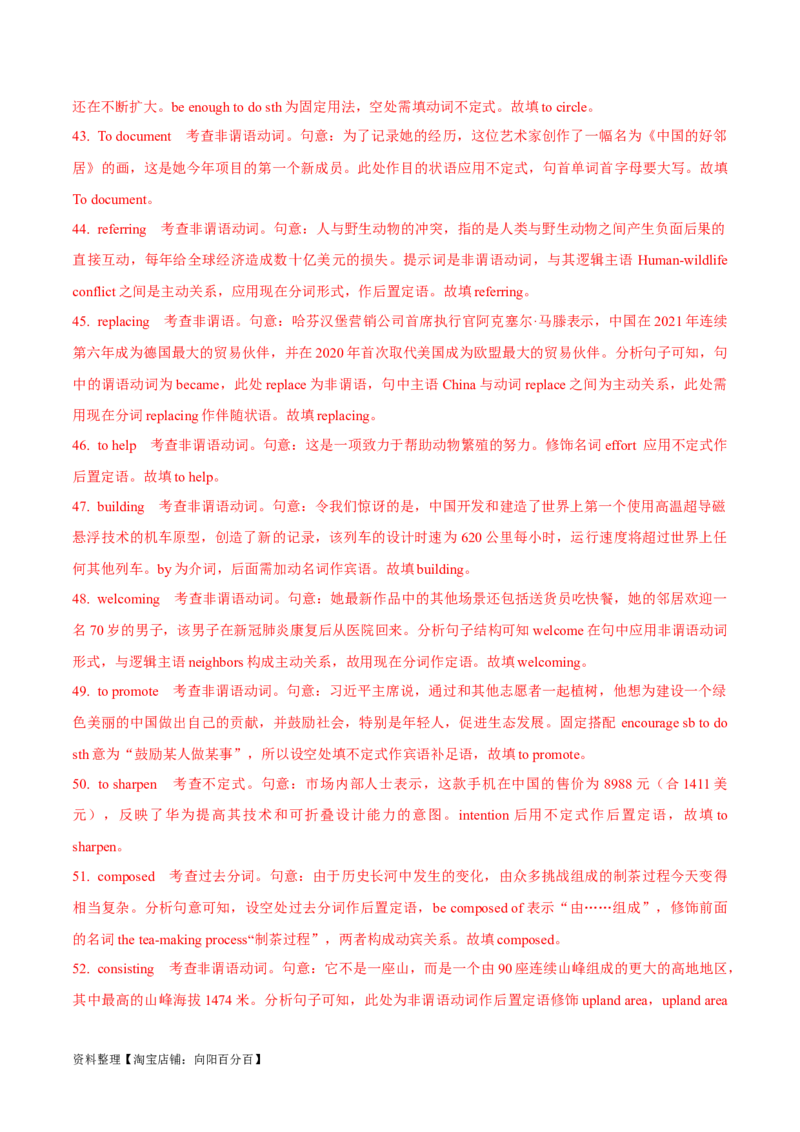 专题3.2.3非谓语动词(冲击双一流单句语法填空60题+原创语法填空1篇)_03高考英语_新高考复习资料_2024年新高考资料_专项复习资料_第二部分语法知识专项突破（含原创试题）