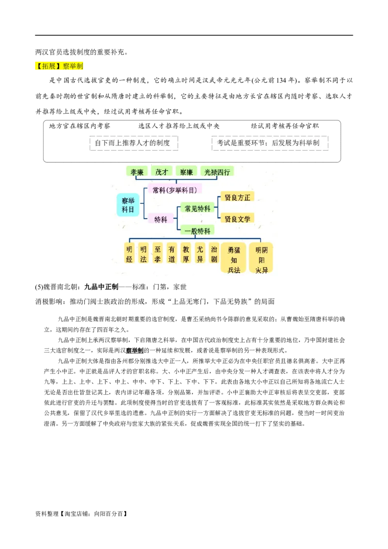 专题16官员的选拔与管理（选择性必修一）-口袋书2024年高考历史一轮复习知识清单_07高考历史_新高考复习资料_2024年新高考复习资料_一轮复习资料