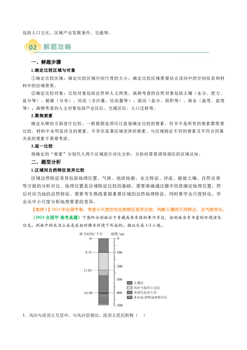 专题07&ldquo;区域比较型&rdquo;选择题答题技巧（解析版）_2025年新高考资料_二轮复习_01高考语文等多个文件_2025年高三地理高考二轮复习专项提升_题型专练