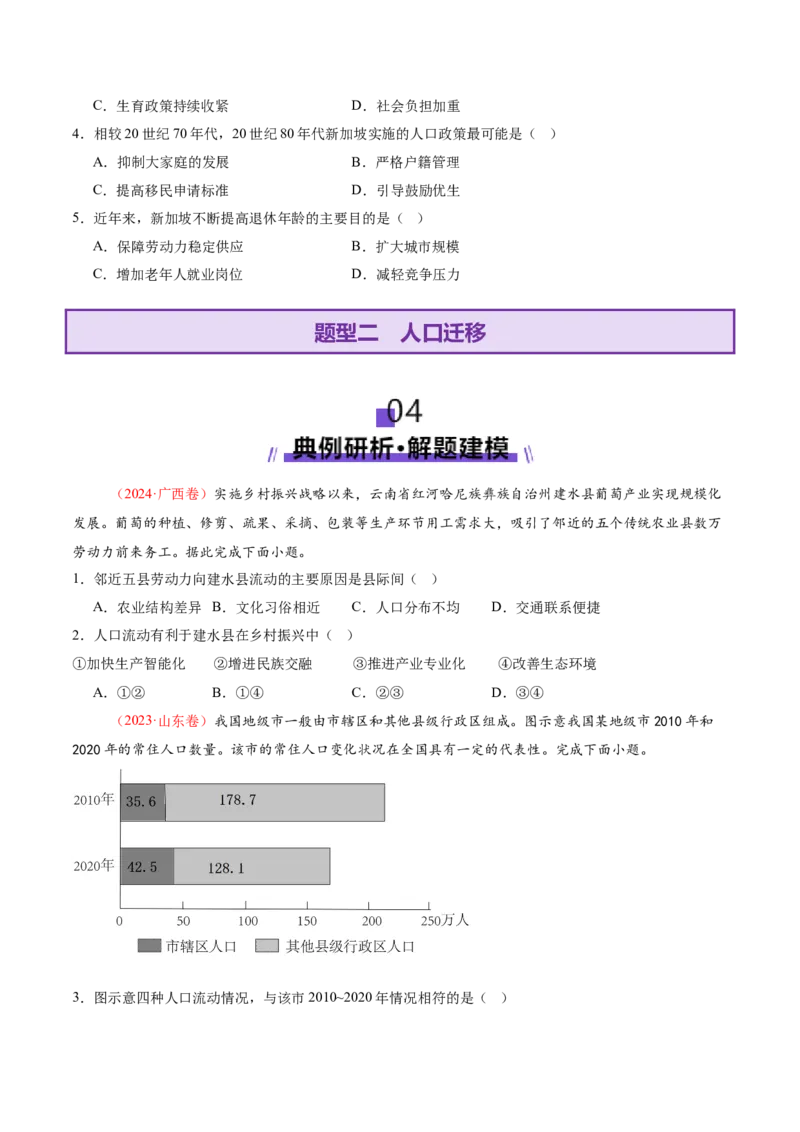 专题08人口与城市（讲义）（原卷版）_2025年新高考资料_二轮复习_2025年高三地理高考二轮复习专项提升（新高考通用）3405802_二轮讲义