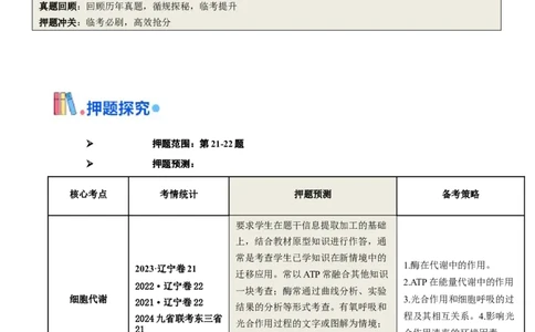 押第21题细胞代谢模块（解析版）_2024年新高考资料_5.2024三轮冲刺_备战2024年高考生物临考题号押题（辽宁、黑龙江、吉林专用）322857720