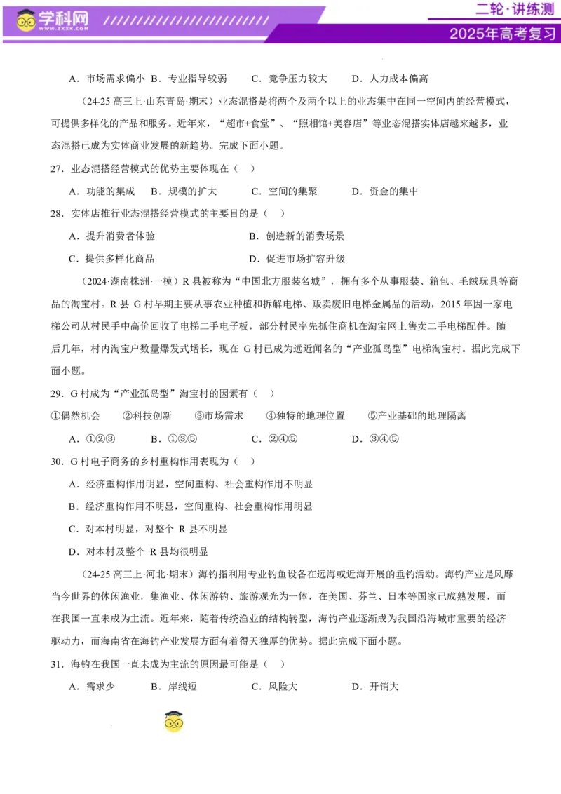 专题09产业区位与产业发展（练习）（原卷版）_2025年新高考资料_二轮复习_上好课2025年高考地理二轮复习讲练测（新高考通用）3381954