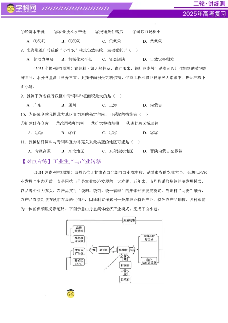 专题09产业区位与产业发展（练习）（原卷版）_2025年新高考资料_二轮复习_上好课2025年高考地理二轮复习讲练测（新高考通用）3381954