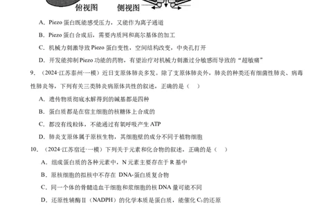 押江苏卷选择题细胞的物质基础和结构基础（原卷版）_2024年新高考资料_5.2024三轮冲刺_备战2024年高考生物临考题号押题（江苏专用）322855714