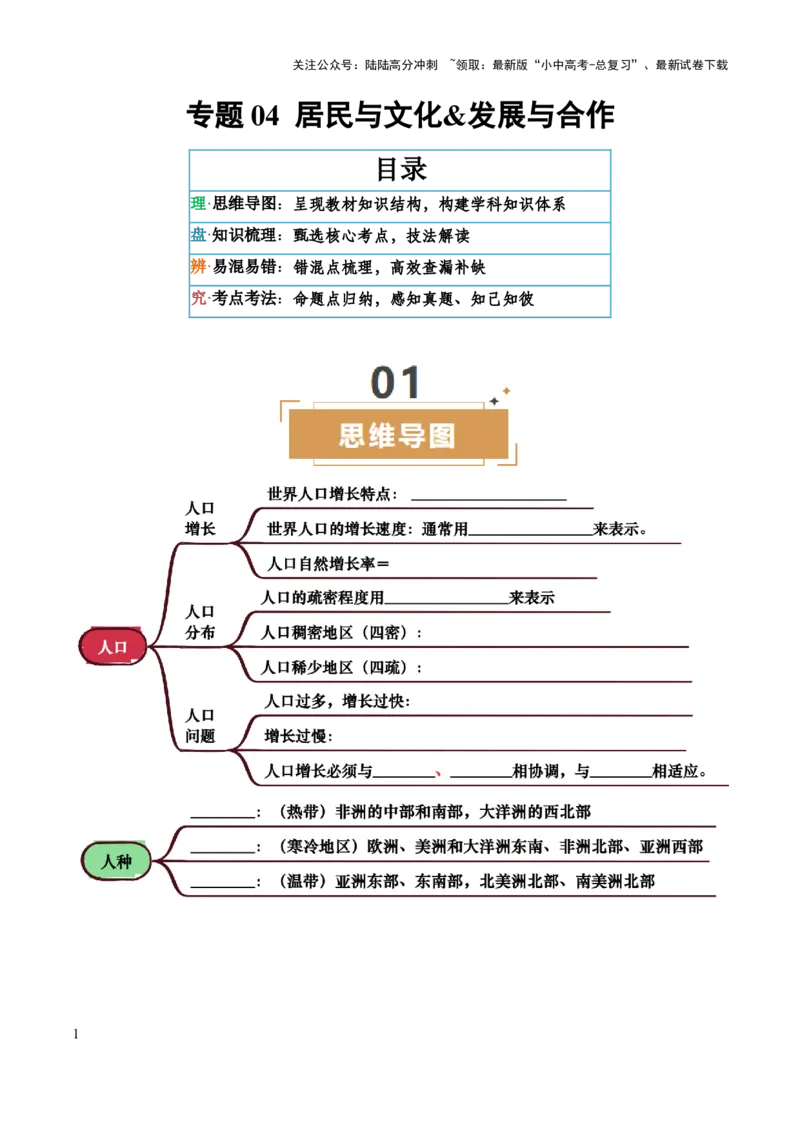 专题04居民与文化&发展与合作-口袋书2025年中考地理一轮复习知识清单（挖空版）_02中考总复习（2026版更新中）_09-地理-中考总复习_2025中考地理复习资料_2025年中考地理知识点