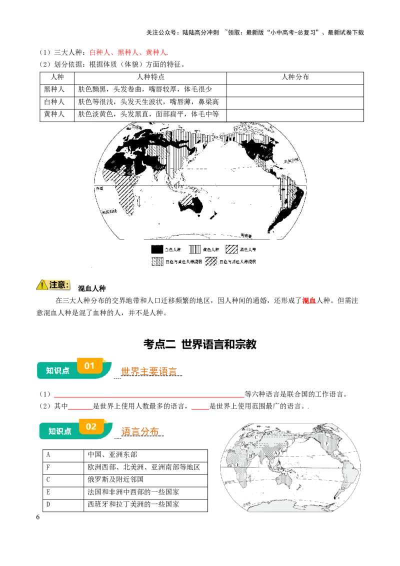 专题04居民与文化&发展与合作-口袋书2025年中考地理一轮复习知识清单（挖空版）_02中考总复习（2026版更新中）_09-地理-中考总复习_2025中考地理复习资料_2025年中考地理知识点