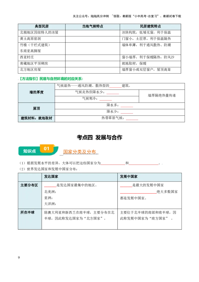 专题04居民与文化&发展与合作-口袋书2025年中考地理一轮复习知识清单（挖空版）_02中考总复习（2026版更新中）_09-地理-中考总复习_2025中考地理复习资料_2025年中考地理知识点