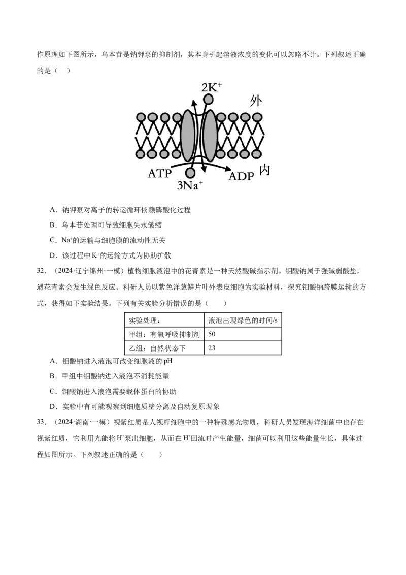 押新高考卷细胞的结构与物质进出细胞的方式（原卷版）-备战2024年高考生物临考题号押题（新高考通用）_2024年新高考资料_5.2024三轮冲刺_押单项选择题