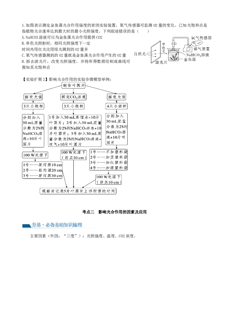 第10.2讲光合作用的影响因素和应用（讲义）（学生版）_2024年新高考资料_1.2024一轮复习_2024年高考生物一轮复习讲练测（新教材新高考）