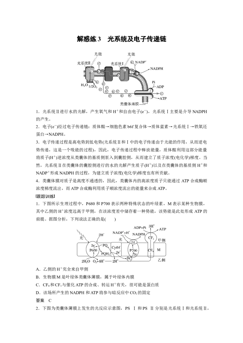 2023年高考生物一轮复习（全国版）第3单元解惑练3　光系统及电子传递链_通用版（老高考）复习资料_2023年复习资料_一轮复习_2023年高考生物一轮复习讲义+课件（全国版）