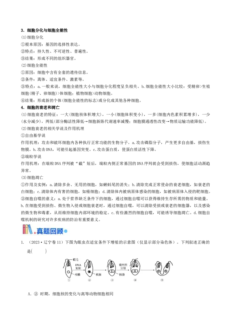 押题点08细胞的生命历程（原卷版）_2024年新高考资料_5.2024三轮冲刺_备战2024年高考生物临考题号押题（辽宁、黑龙江、吉林专用）322857720
