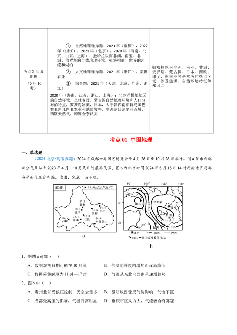 专题14世界地理和中国地理-解析版_2025年新高考资料_二轮复习_2025年高三地理高考二轮复习专项提升（新高考通用）3405802_真题演练