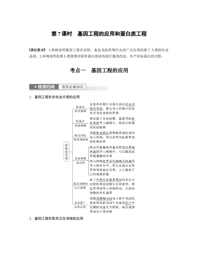 2023年高考生物一轮复习（新人教新高考）第10单元第7课时　基因工程的应用和蛋白质工程_新高考复习资料_2023年新高考复习资料_一轮复习_2023年新高考大一轮复习讲义