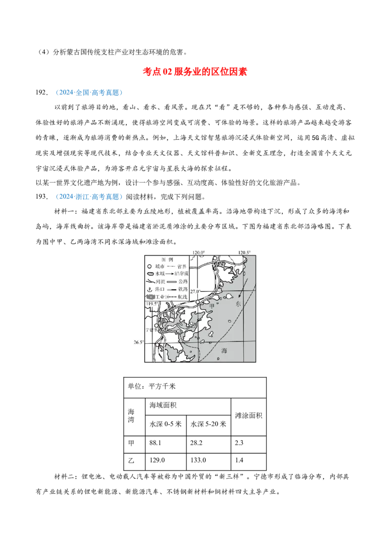 专题10工业和服务业+原卷版_2025年新高考资料_二轮复习_2025年高三地理高考二轮复习专项提升（新高考通用）3405802_真题演练