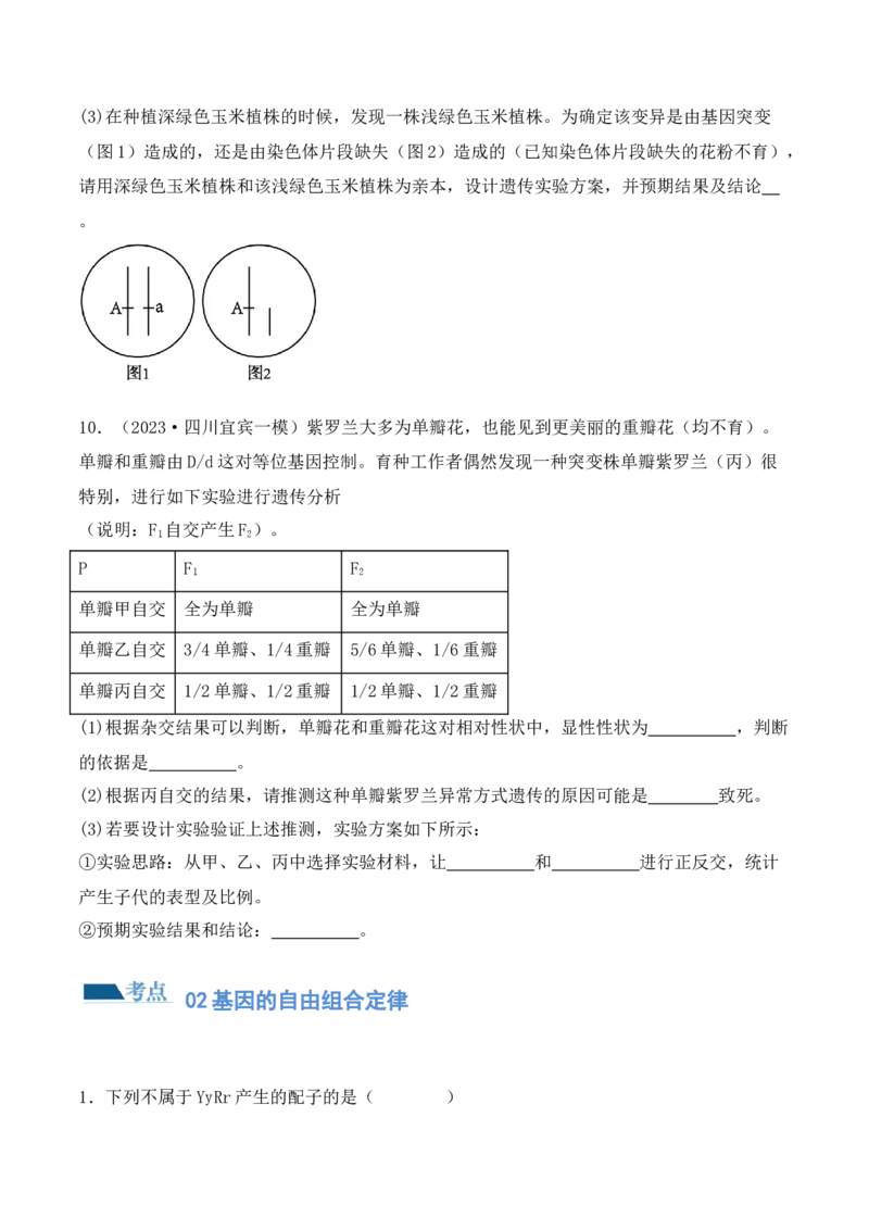 第07讲基因的分离定律和自由组合定律（练习）（原卷版）_2024年新高考资料_2.2024二轮复习_2024年高考生物二轮复习讲练测（新教材新高考）