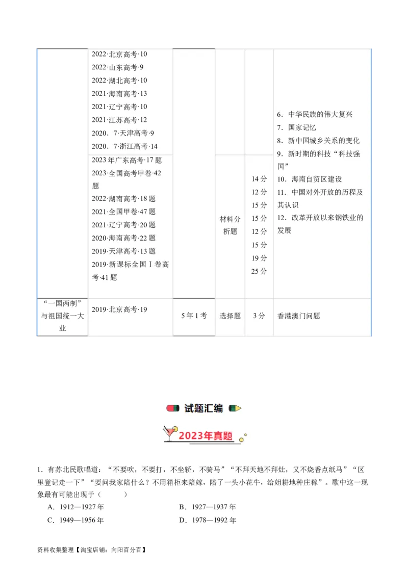 专题07中华人民共和国时期：新中国的成立与社会主义建设道路的探索（解析版）_07高考历史_通用版（老高考）复习资料_2024年复习资料