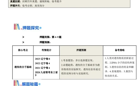 押题点10遗传的分子基础（解析版）_2024年新高考资料_5.2024三轮冲刺_备战2024年高考生物临考题号押题（辽宁、黑龙江、吉林专用）322857720