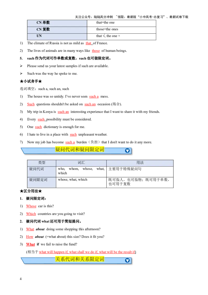 专题07代词和限定词知识梳理-口袋书2024年中考英语一轮复习知识清单（全国通用）（解析版）_02中考总复习（2026版更新中）_03-英语-中考总复习_2024年中考复习资料_一轮复习