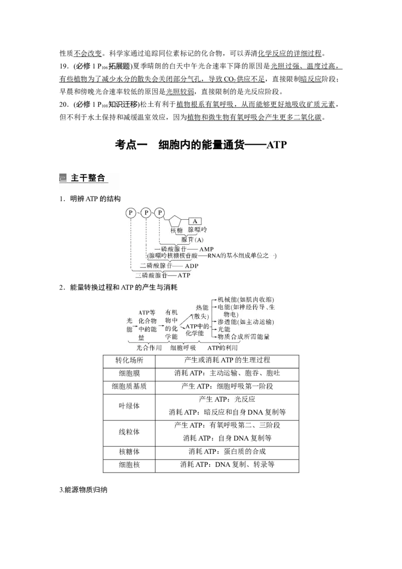 2023年高考生物二轮复习（全国版）第1篇专题突破专题2考点1　细胞内的能量通货&mdash;&mdash;ATP_通用版（老高考）复习资料_2023年复习资料_二轮复习_2023年高考生物二轮复习讲义+课件（全国版）
