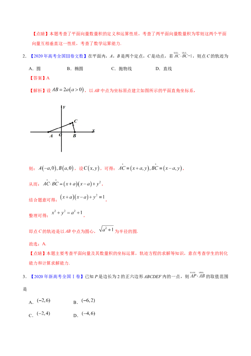 专题07平面向量&mdash;&mdash;2020年高考真题和模拟题文科数学分项汇编（教师版含解析）_02高考数学_新高考复习资料_2022年新高考资料_2022年一轮复习各版本_1.新高考2022年高考数学一轮复习