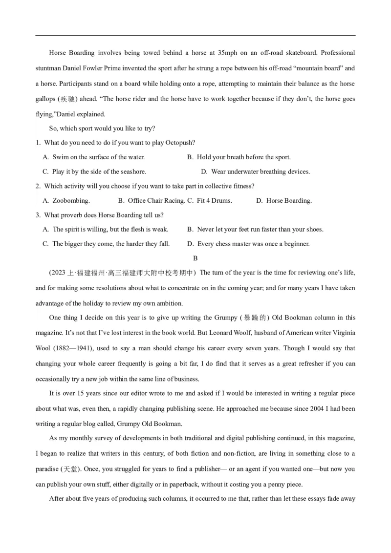 专题11阅读理解之记叙文-2024年高考英语二轮热点题型归纳与变式演练（新高考通用）（原卷版）_03高考英语_新高考复习资料_2024年新高考资料_二轮复习资料