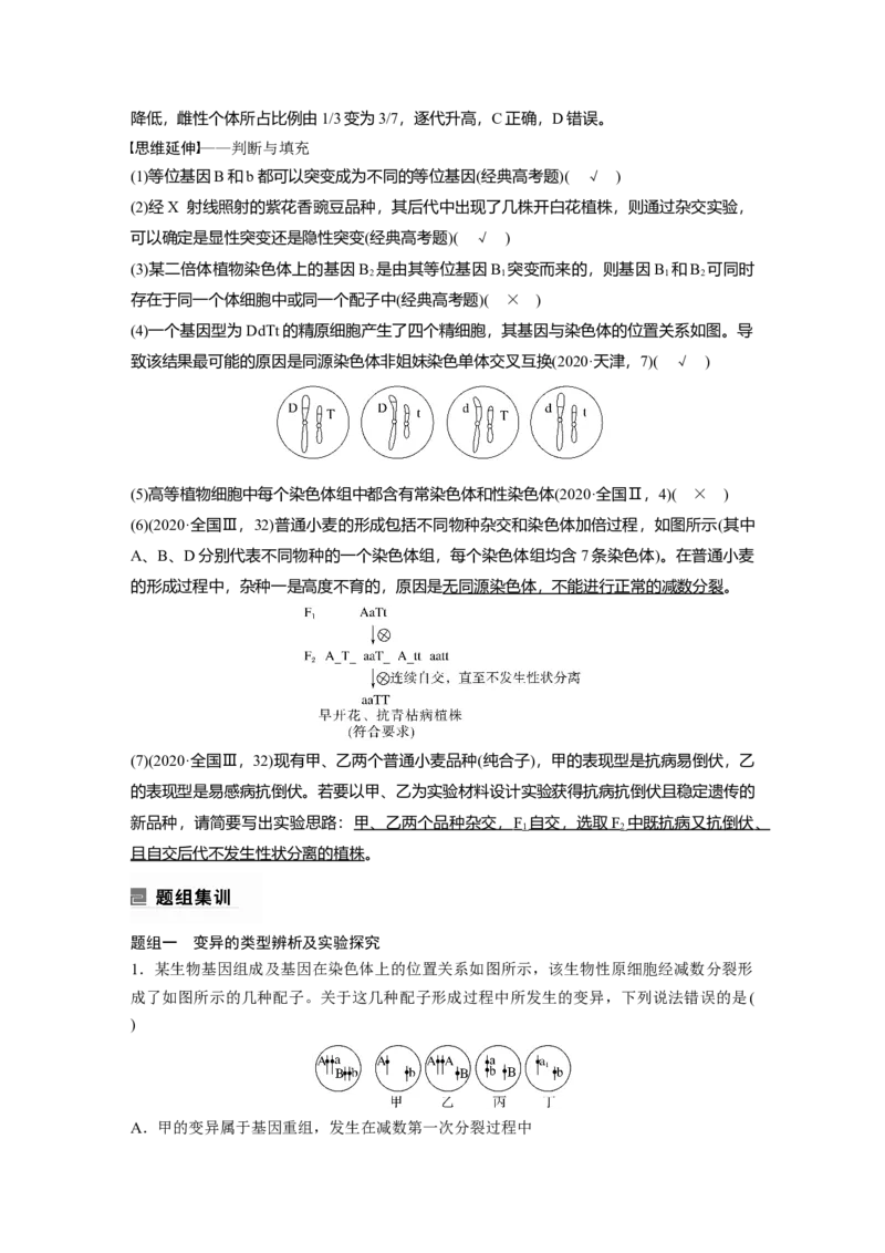 2023年高考生物二轮复习（全国版）第1篇专题突破专题5考点2　可遗传变异与育种_通用版（老高考）复习资料_2023年复习资料_二轮复习_2023年高考生物二轮复习讲义+课件（全国版）