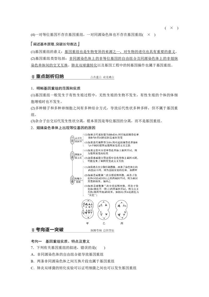 2022年高考生物一轮复习第7单元第20讲　基因突变和基因重组_新高考复习资料_2022年新高考复习资料_2022年一轮复习最新版_1.2022年高考生物一轮复习全国通用版