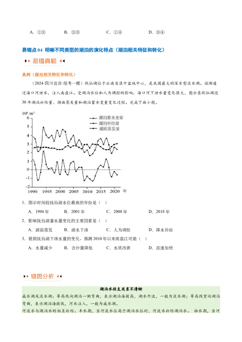 专题04地球上的水易错突破（4大易错）-备战2024年高考地理考试易错题（全国通用）（原卷版）_新高考复习资料_2024年新高考复习资料_专项复习资料