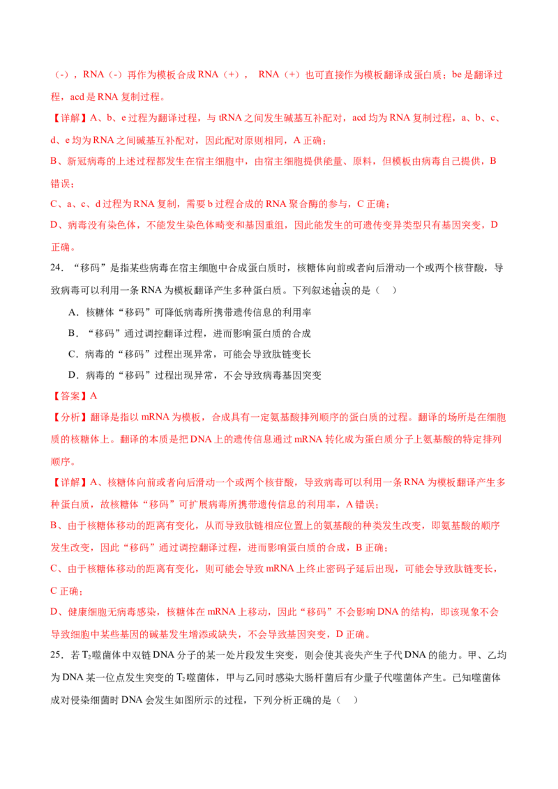 押新高考卷遗传的分子基础（解析版）-备战2024年高考生物临考题号押题（新高考通用）_2024年新高考资料_5.2024三轮冲刺_备战2024年高考生物临考题号押题（新高考通用）322745222