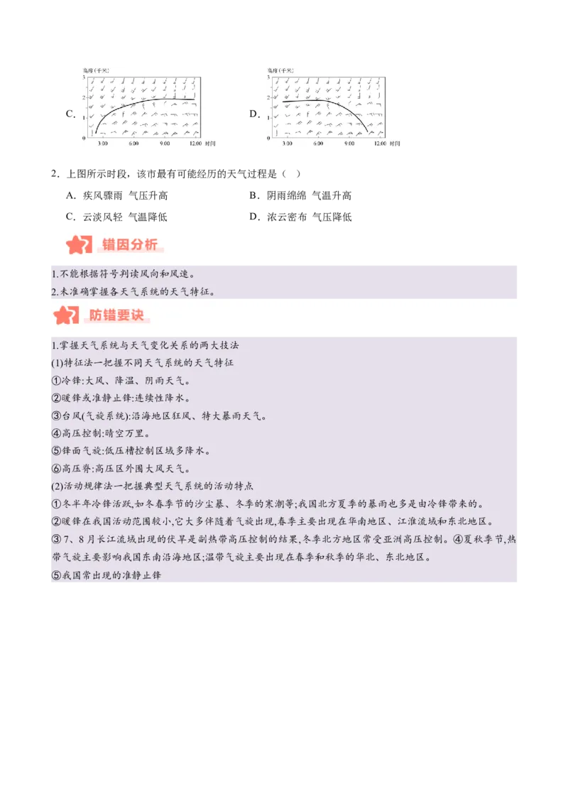 专题03大气运动与天气、气候易错提分（4大易错点）（原卷版）_2025年新高考资料_二轮复习_2025年高三地理高考二轮复习专项提升（新高考通用）3405802_易错专练