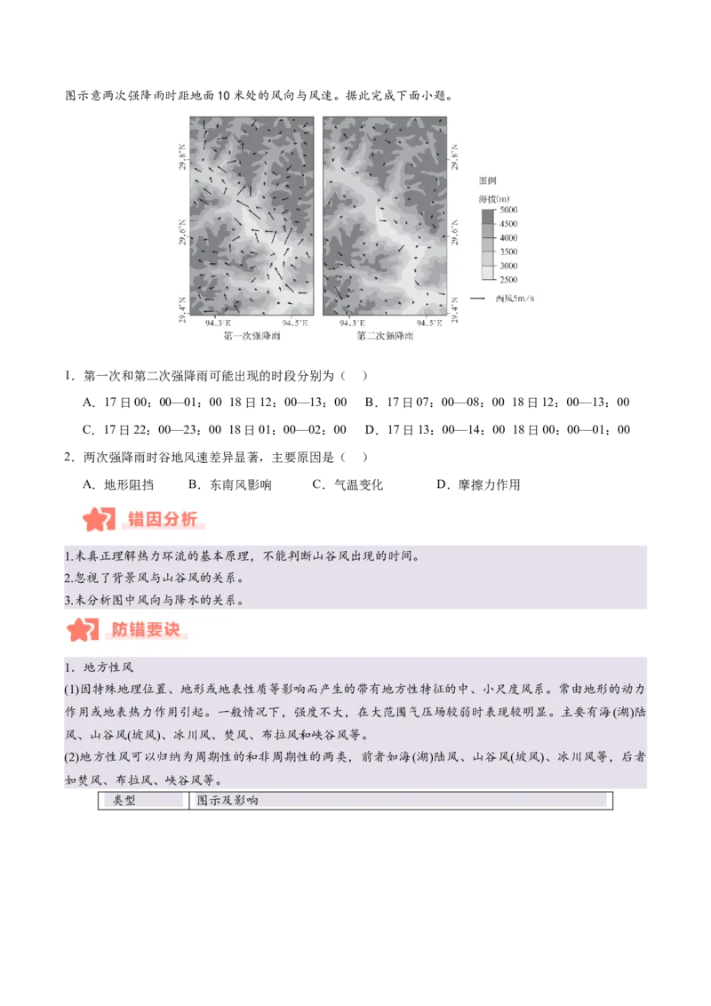 专题03大气运动与天气、气候易错提分（4大易错点）（原卷版）_2025年新高考资料_二轮复习_2025年高三地理高考二轮复习专项提升（新高考通用）3405802_易错专练