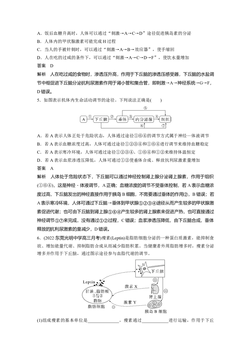 2023年高考生物一轮复习（全国版）第8单元微专题八　动物生命活动调节模型的构建和分析_通用版（老高考）复习资料_2023年复习资料_一轮复习_2023年高考生物一轮复习讲义（全国版）