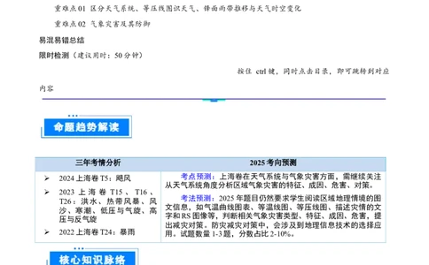 重难点专题03天气系统与气象灾害（原卷版）_2025年新高考资料_二轮复习_2025年高三地理高考二轮复习专项提升（新高考通用）3405802_重点&middot;难点&middot;热点专练（分地区）_上海专用