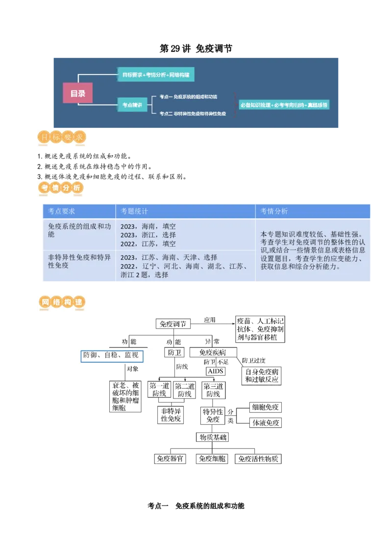 第29讲免疫调节（讲义）（教师版）_2024年新高考资料_1.2024一轮复习_2024年高考生物一轮复习讲练测（新教材新高考）