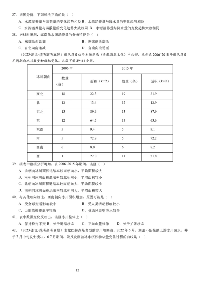 2024届高考一轮复习专题四地球上的水第十一讲水循环、水量平衡与陆地水体相互关系（试卷版）_通用版（老高考）复习资料_2024年复习资料_专题训练