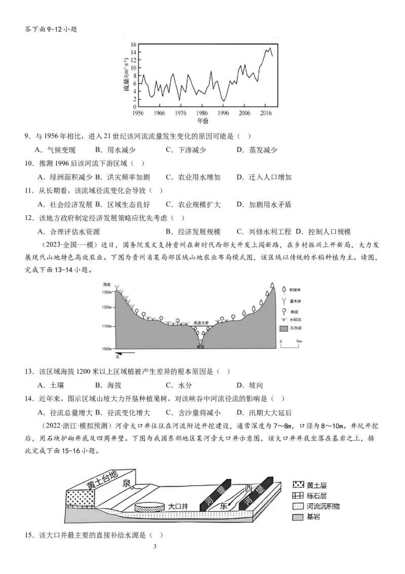 2024届高考一轮复习专题四地球上的水第十一讲水循环、水量平衡与陆地水体相互关系（试卷版）_通用版（老高考）复习资料_2024年复习资料_专题训练