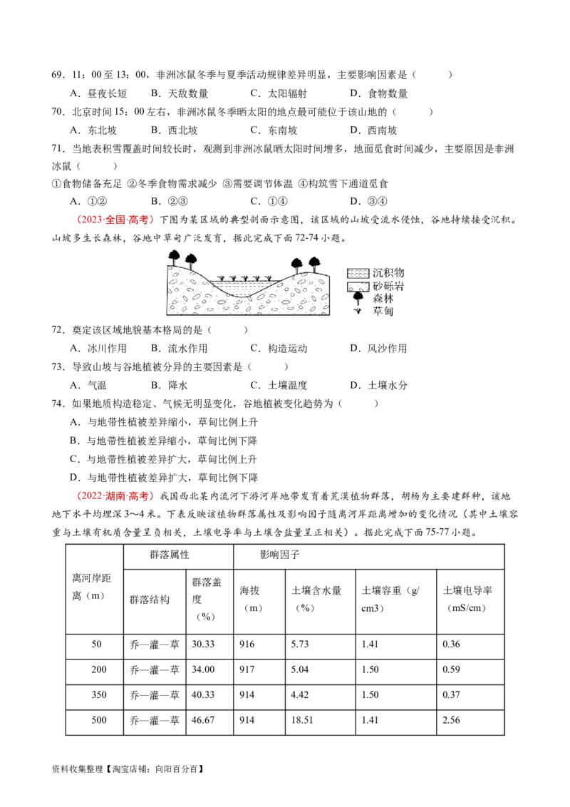 专题06自然环境的整体性与差异性-学易金卷：五年（2019-2023）高考地理真题分项汇编（原卷版）_通用版（老高考）复习资料_2024年复习资料