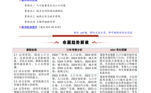 重难点08人口、城镇与大都市辐射（原卷版）_2025年新高考资料_二轮复习_2025年高三地理高考二轮复习专项提升（新高考通用）3405802_重点&middot;难点&middot;热点专练（分地区）_新高考通用