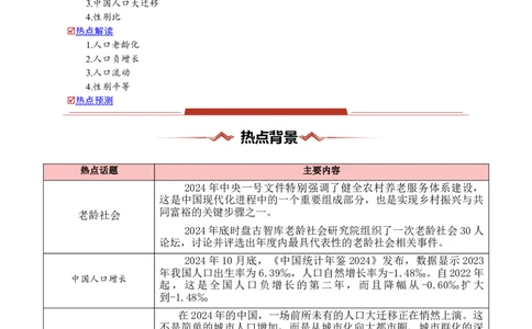热点01人口热点问题（原卷版）_2025年新高考资料_二轮复习_2025年高三地理高考二轮复习专项提升（新高考通用）3405802_重点&middot;难点&middot;热点专练（分地区）_浙江专用