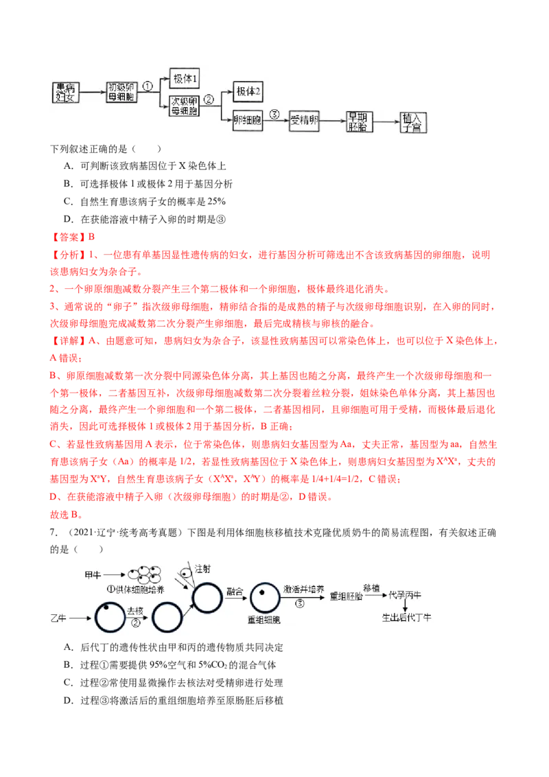 第42讲胚胎工程（练习）（解析版）_2024年新高考资料_1.2024一轮复习_2024年高考生物一轮复习讲练测（新教材新高考）