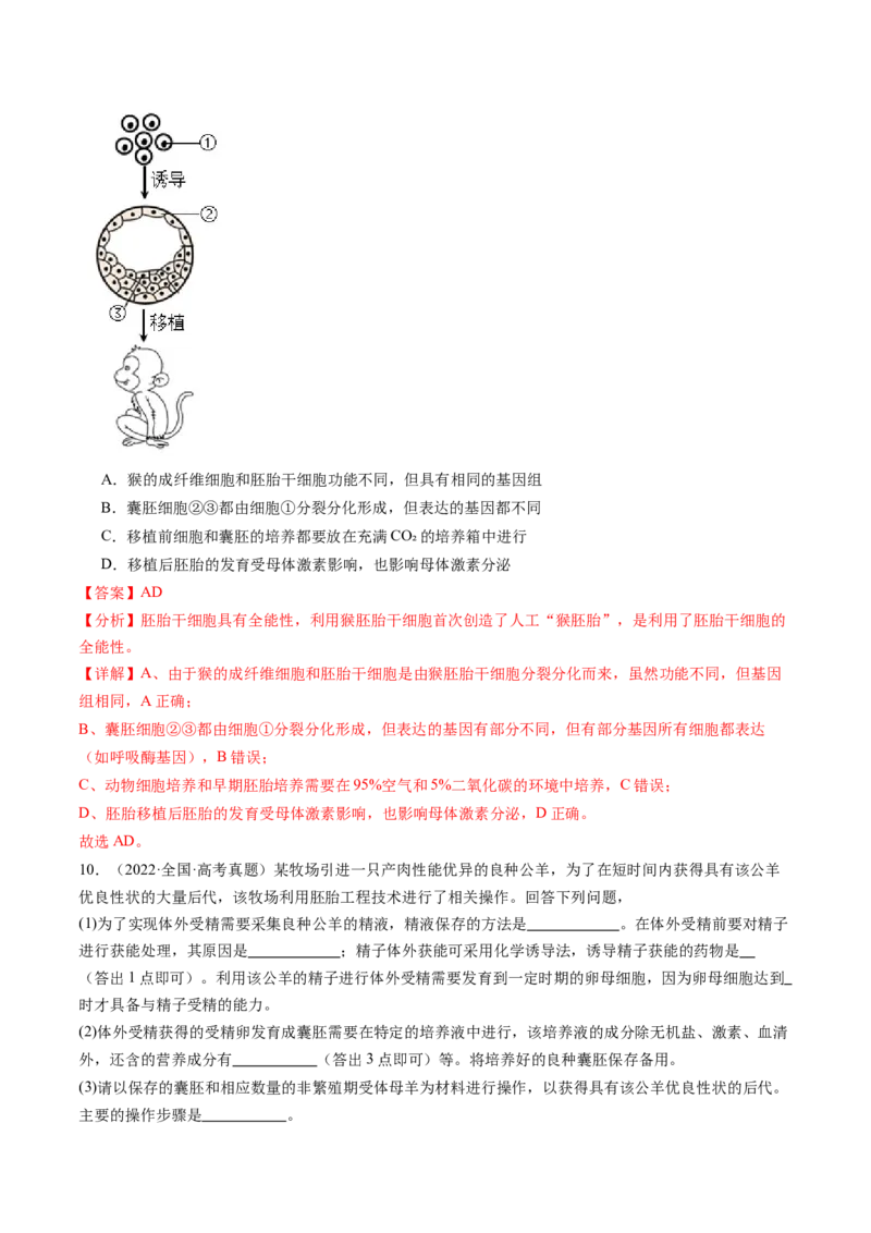第42讲胚胎工程（练习）（解析版）_2024年新高考资料_1.2024一轮复习_2024年高考生物一轮复习讲练测（新教材新高考）