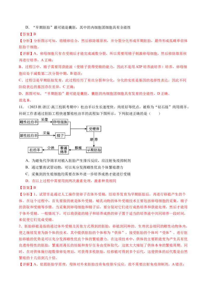 第42讲胚胎工程（练习）（解析版）_2024年新高考资料_1.2024一轮复习_2024年高考生物一轮复习讲练测（新教材新高考）