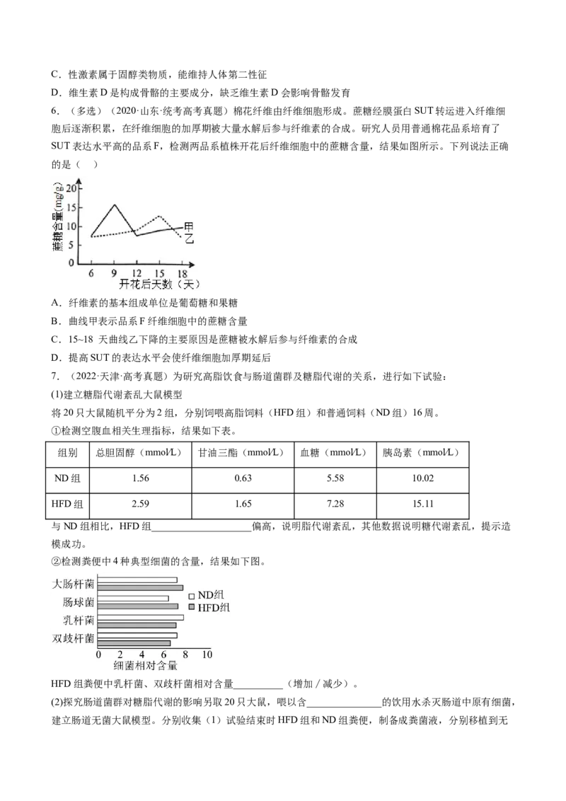 第3讲糖类和脂质（练习）（原卷版）_2024年新高考资料_1.2024一轮复习_2024年高考生物一轮复习讲练测（新教材新高考）
