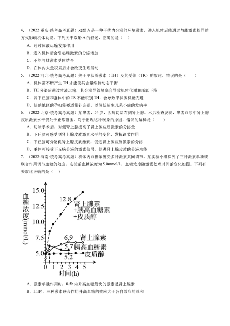 第27讲体液调节（练习）（原卷版）_2024年新高考资料_1.2024一轮复习_2024年高考生物一轮复习讲练测（新教材新高考）