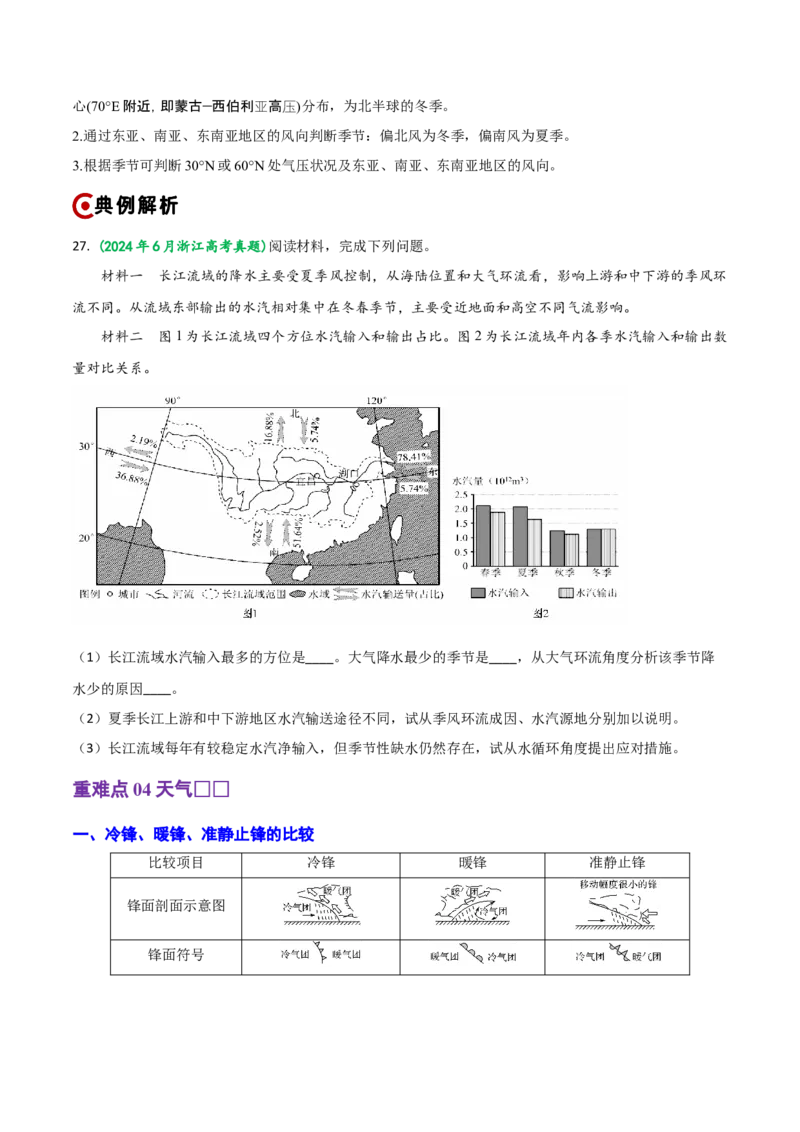 重难点02大气运动规律（浙江专用）（原卷版）_2025年新高考资料_二轮复习_2025年高三地理高考二轮复习专项提升（新高考通用）3405802_重点&middot;难点&middot;热点专练（分地区）_浙江专用