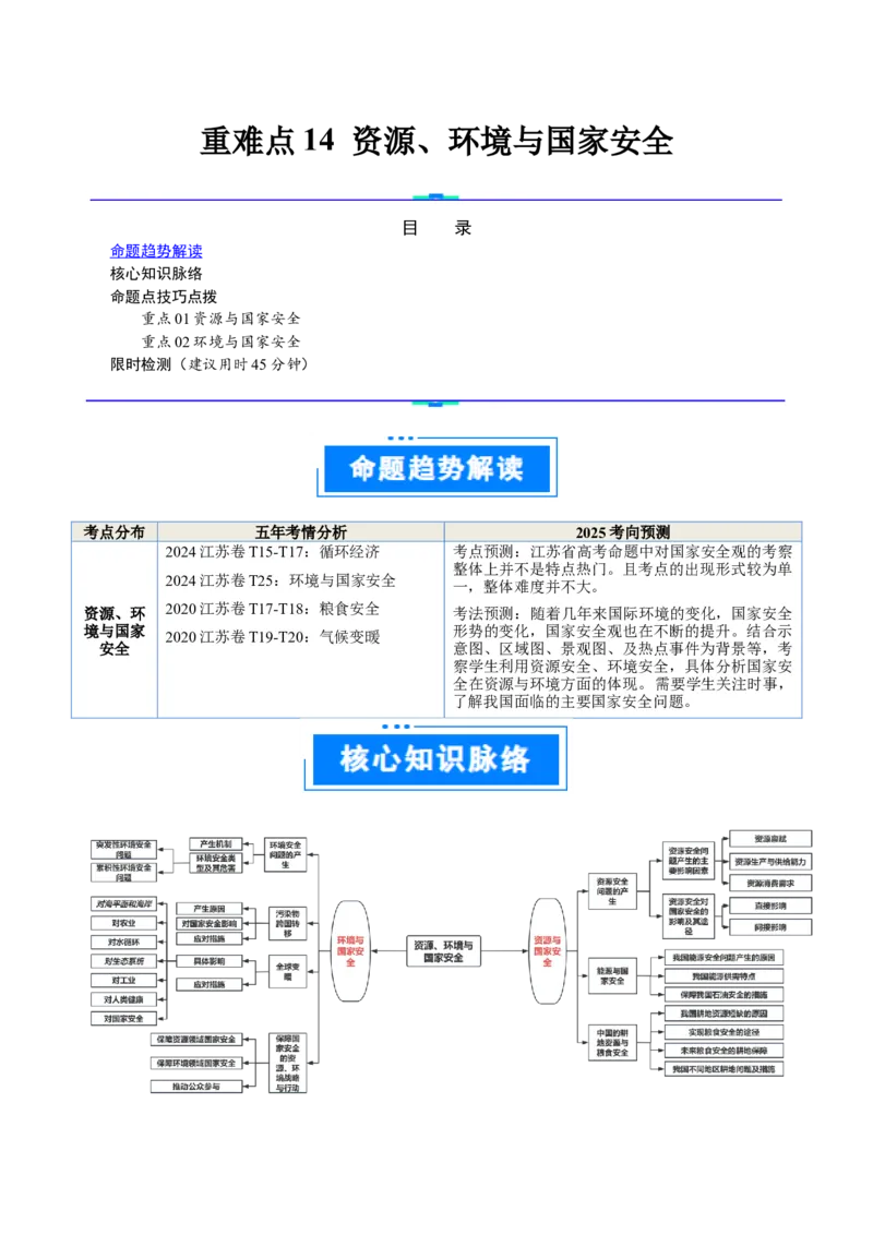 重难点14资源、环境与国家安全（解析版）_2025年新高考资料_二轮复习_2025年高三地理高考二轮复习专项提升（新高考通用）3405802_重点&middot;难点&middot;热点专练（分地区）_江苏专用